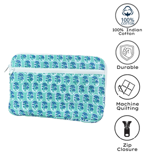 Housse pour ordinateur portable élégante et luxueuse, matelassée, avec poches, en pur coton, faite à la main, motif imprimé au bloc de Jaipur, fermeture éclair, légère - Product Image 4