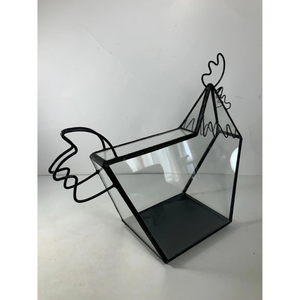 Wholesale Geometric Chicken Design Made Glass Terrarium with Black Finished Iron Frame for Flower Pot Table Top Decoration - Product Image 3