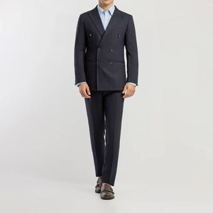 Costume d'affaires croisé à carreaux pour homme, coupe ajustée, motif à carreaux subtil, qualité supérieure, tenue formelle de luxe - Product Image 6