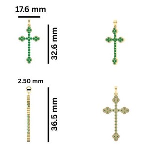 จี้รูปกางเขนประดับดาวทองคำ 14KT พร้อมมรกตเพาะเลี้ยงในห้องปฏิบัติการ - Product Image 4