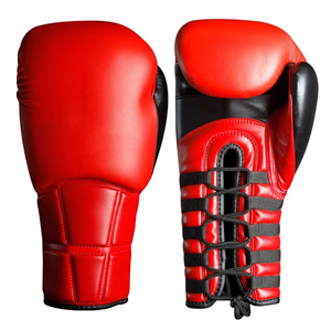 Gants de boxe en cuir rouge et noir avec fermeture à lacets pour adultes, équipement d'entraînement et de sparring - Product Image 6