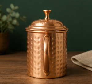Hammered Pure <b>Copper</b> Mug with Lid – Handmade <b>Copper</b> Drinking <b>Cup</b> for Water, Tea, Coffee & Ayurvedic Use - Product Image 1