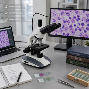Microscope de recherche binoculaire optique 100x avec éclairage LED, résolution de caméra 2K, prise en charge d'un écran externe et lentille achromatique - Product Image 4