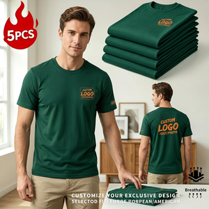 T-shirt à manches courtes vert pour homme avec logo personnalisé, 100% coton, coupe classique, col rond, jersey respirant, design décontracté, impression par transfert thermique - Product Image 4