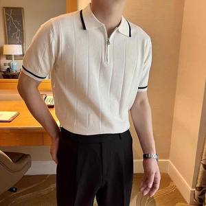 Polo de Bloques de Color Estilo Universitario con Media Cremallera y Manga Corta, Camisetas Polo Cómodas para Hombre a Precio Económico 2026 - Product Image 1