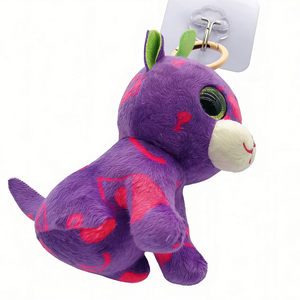 Porte-clés en peluche mini chat personnalisé, mignon, violet et rose à pois, petit chaton rembourré avec de grands yeux verts scintillants et vert - Product Image 3