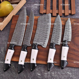 Factory Direct ODM Customizable Handmade Damascus Steel 5 Pcs Multi Use Indoor Outdoor Cooking <b>Knives</b> <b>Set</b> with Free Leather Bag - Product Image 6