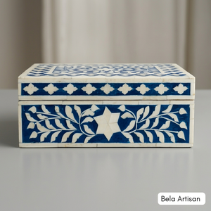 Blue White Bone Inlay Ottoman Style Decorative Storage <b>Box</b> Handmade Floral Pattern Jewelry <b>Keepsake</b> Organizer Gift Living Room - Product Image 2