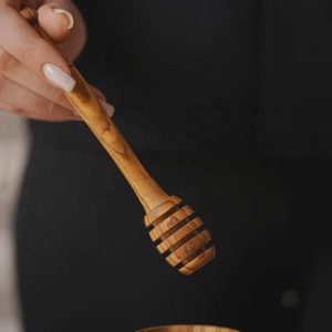 Handcrafted Olive Wood Honey Dipper | Rustic Kitchen Wand Tunisian Wood Camping Use <b>Mirror</b> Long Handle Custom Capacity - Product Image 1