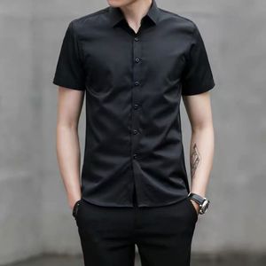 Chemise décontractée formelle à manches courtes pour homme, couleur unie, col rabattu, tissu popeline respirant, idéale pour l'été - Product Image 2