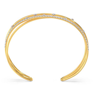 Crossed Wave Diamond Cuff Bracelet with Yellow Gold Open <b>Frame</b> and <b>Floating</b> Sparkle Design - Product Image 4