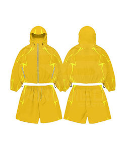 2026 Trending Yellow Hooded <b>Tracksuit</b> 2 Piece Zipper Jacket Shorts Quick Dry Summer Wear Streetwear Loose Fit <b>Tracksuit</b> - Product Image 1