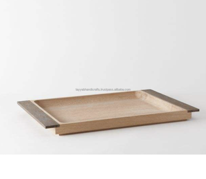 Plateau de service en bois rond au design moderne avec finition blanche et marron Plateau de service de haute qualité pour la vaisselle à café et thé - Product Image 1