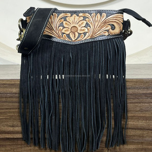 Western Style Hand-Tooled Suede Leather Fringe Underarm Bag Boho Cowgirl Small Shoulder Purse Custom Design Messenger Handbags - Product Image 4