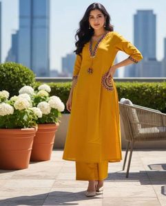 HARI OM CREATIONS ชุดคุร์ตาผ้าฝ้ายปักลายสีดำ ระบายอากาศได้ดี พิมพ์ลายฤดูร้อน สำหรับผู้หญิง ทรงหลวม แขนสามส่วน ความยาวเต็มตัว - Product Image 4