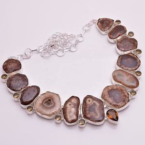 925 <b>Solid</b> <b>Silver</b> <b>Necklace</b> with Natural Solar Quartz Druzy Gemstone Vintage Link Chain for Gift Number Shape/Pattern - Product Image 6