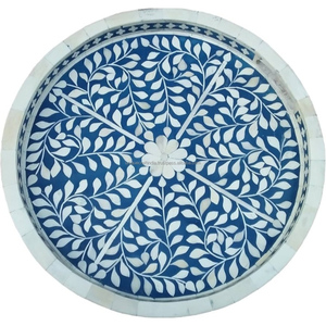 MidnightBloom Bone Inlay Tray | Black <b>White</b> Abstract Pattern Contemporary Elegant Serving Tabletop Vase UNIQUE CRAFT INDIA Decor - Product Image 3