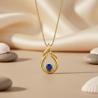 Collier pendentif en saphir plaqué or pour femme, forme goutte d'eau classique, serti de griffes, pierre ronde, bijou à porter au quotidien, mariage