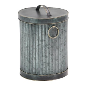 ถังขยะชุบสังกะสีทรงกลมถังขยะโลหะทำด้วยมือสำหรับทำความสะอาดในครัวเรือนถังขยะแบบยืน - Product Image 1