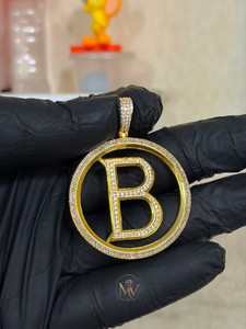 Colgante de letra B con incrustaciones de circonitas, redondo, inicial, moissanita VVS, plata 925, chapado en oro, joyería hip hop para hombre - Product Image 5