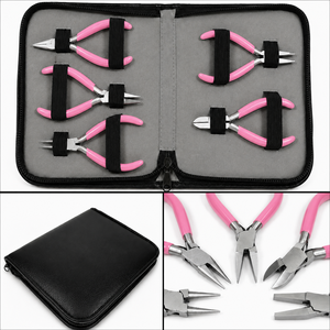 Stainless Steel Jewelry <b>Pliers</b> <b>Set</b> With Pink Handles For DIY Jewelry Making Tapered Baguette Cut Design - Product Image 4