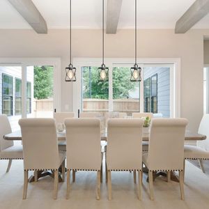 Lampada a Sospensione Industriale Rustica Mini Gabbia, Nera Lunga, Grigio Argento, per Isola Cucina, Stile Fattoria Industriale - Product Image 3