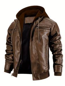 Men's Vintage Distressed Biker <b>Leather</b> <b>Jacket</b> with Front Logo Windproof Cafe Racer Motorcycle Style - Product Image 5