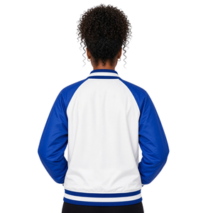 เสื้อแจ็คเก็ตบอมเบอร์สีน้ำเงินรอยัลและสีขาว แบรนด์ Zeta Phi Beta ปักลายตัวอักษรกรีก ติดกระดุมแป๊ก สไตล์เบสบอล เสื้อคลุมสำหรับชมรมนักศึกษา - Product Image 2