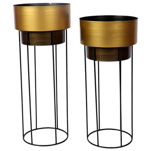 Support de plantes géométrique en métal doré avec pots, lot de 2, cage cylindrique haute, support de plante sur pied pour la décoration du salon et du balcon - Product Image 4
