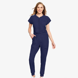 Offre Spéciale – Tenue d'Infirmière Femme Personnalisée, Manches Courtes, Col Rond, Coupe Ajustée, Multi-Poches, Extensible, Fermeture Éclair Intégrale, Tissu Épais - Product Image 1
