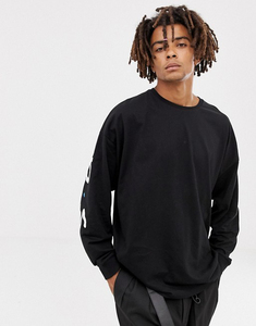 T-shirt à manches longues surdimensionné avec logo Friends pour hommes, en jersey de coton noir, décontracté, col rond, imprimé au dos - Product Image 4