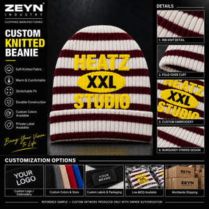 Gorro de Punto a Rayas Personalizado al por Mayor, Gorro de Invierno Unisex con Bordado de Chenilla, Marca Privada - Product Image 2