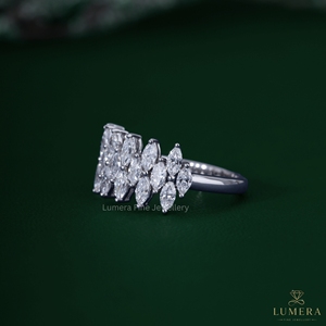1.2CT Multi <b>Row</b> Marquise Cut Lab Grown Diamond Eternity Band Ring 14K White Gold Cluster Wedding Promise Rings for Women <b>Gift</b> - Product Image 3