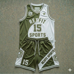 REXFIT SPORTS Professional Custom logo Basketball Jersey Uniforms Polyester Fabric Green And <b>White</b> <b>Panel</b> Basketball Jersey - Product Image 6