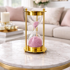 Minuteur sablier en métal doré avec sable rose, horloge décorative de table pour la maison, le bureau, la décoration de bureau, cadeau - Product Image 2