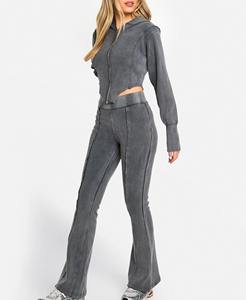 Conjunto de Sudadera con Capucha y Pantalones Deportivos de Algodón 100% para Invierno, con Cordón Ajustable, Logotipo Personalizado, Estilo Urbano, Lavado, Bordado, de Dos Piezas - Product Image 4