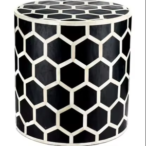 Handcrafted Floral Bone Inlay <b>Stool</b> – Traditional Design End Table & Bedside Table for Living Room and Bedroom - Product Image 3