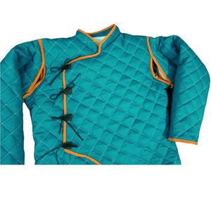 Teal Quilted Cotton <b>Jacket</b> With Orange Trim Women's Medieval Gambeson Costume Coat SCA LARP Full Sleeve Adult - Product Image 3