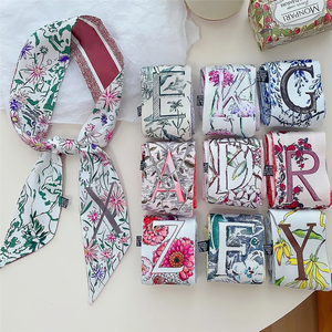 Luxury Floral Print Tie Painting Silk Scarf Long Skinny <b>Ribbon</b> Bag Handle Wrap Spring Floral Neckerchief Designer Hairband - Product Image 1