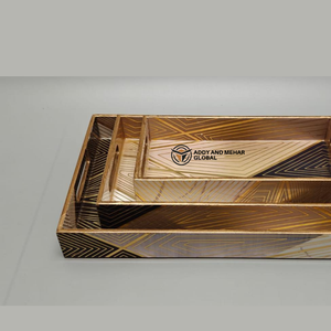 ชุดถาดเสิร์ฟเคลือบสีขาวลายเรขาคณิต 3 ชิ้น – ถาดซ้อนกันได้ ทำจาก MDF และกระดาษ ปลอดภัยสำหรับอาหาร ดีไซน์ทันสมัย หรูหรา เหมาะสำหรับห้องครัว ห้องรับประทานอาหาร และตกแต่งบ้าน - Product Image 2