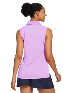 Polo sans manches pour femme, couleur unie violet, séchage rapide, tricoté, pour le golf, le tennis et le sport - Product Image 5
