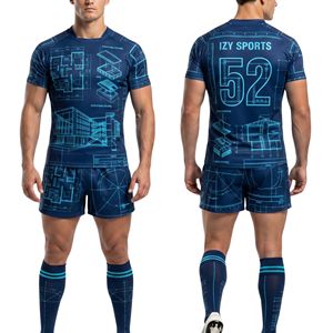 Tenues de rugby géométriques rouges en polyester respirant, maillot et short de club sportif, ensembles de tenues de rugby - Product Image 6