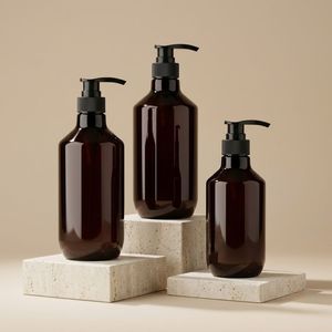 Flacon de lotion rond en PET de 800 ml, flacon en plastique ambré avec pompe noire pour shampoing, gel douche, emballage cosmétique, fabricant vietnamien - Product Image 4