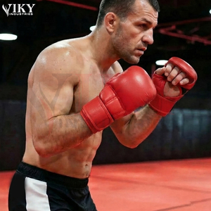 Gants de combat MMA en cuir synthétique à paume ouverte, couleur rouge unie, protection des mains, fournisseur de qualité, nouvelle tendance - Product Image 4