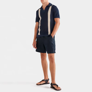 Polo de Verano de Alta Calidad para Hombre, Tejido de Algodón Piqué, Cuello Abierto, Manga Corta, con Rayas Tejidas en Contraste - Product Image 2