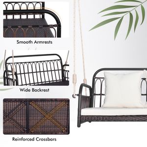 Wicker Hanging Porch <b>Swing</b> with Comfy Cushions for Outdoor Patio Entertainment - Product Image 5