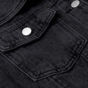 Veste en jean noire pour femme, style trucker, manches longues, col rabattu, fermeture boutonnée, couleur unie, coupe classique, en coton tissé, pour l'automne - Product Image 6