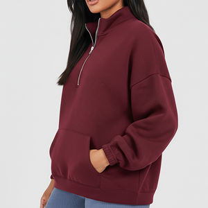 Sweat-shirt à col montant zippé sur le côté, en molleton de coton, coupe oversize, avec logo brodé personnalisé, pour femme - Product Image 6