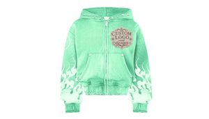 Street Fashion ooded <b>Jacket</b> Red Flame Print Oversized Crop Fit Oversized Boxy Fit Drop Shoulder Distressed Embroidery Vintage - Product Image 2