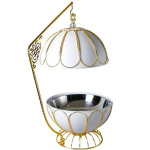 Recipiente redondo de metal ecológico para calentar comida con estampado de esmalte, con tapa y soporte, para bodas y hoteles. - Product Image 1